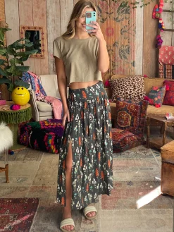 Addie Midi Skirt - Charcoal Bouquet