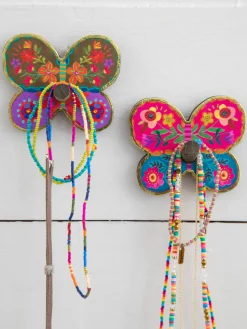 Adhesive Wooden Wall Hooks, Set of 2 - Butterfly