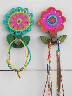 Adhesive Wooden Wall Hooks, Set of 2 - Flower