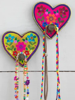 Adhesive Wooden Wall Hooks, Set of 2 - Heart