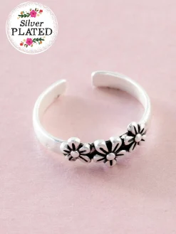 Adjustable Toe Ring - Silver Daisy