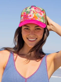 Adjustable Trucker Hat - Pink Painted Garden