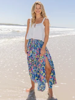 Angelina Midi Skirt - Tropical Blue Floral