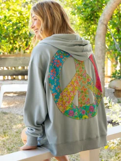 Applique Zip-Up Hoodie - Bay Peace Sign