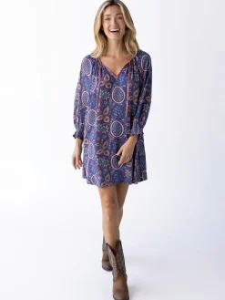April Mini Dress - Blue Mauve Floral