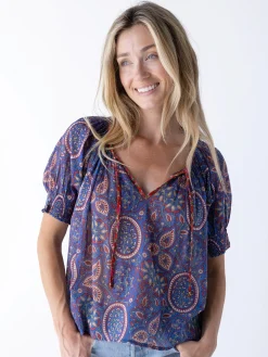 April Top - Blue Mauve Floral