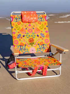 Backpack Beach Chair - Chartreuse Folk Flower