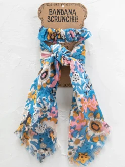 Bandana Scrunchie - Blue Tan Floral