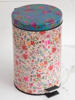 Bathroom Trash Can - Floral Border