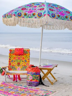 Beach Umbrella - Blue Folk Floral