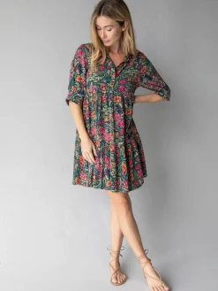 Becca Mini Dress - Green Painterly Vines