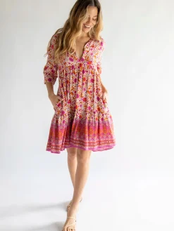 Becca Mini Dress - Pink Floral Border