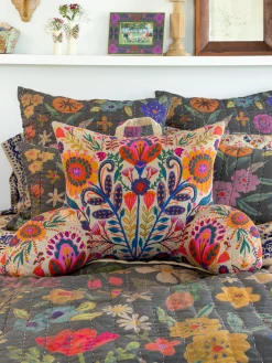 Boho Backrest Pillow - Cream Folk Flower
