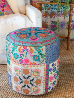 Boho Embroidered Pouf - Heritage Folk Patchwork