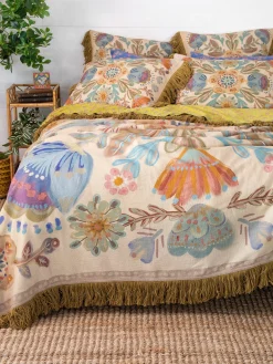 Boho Fringe Bedspread - Cream Mandala
