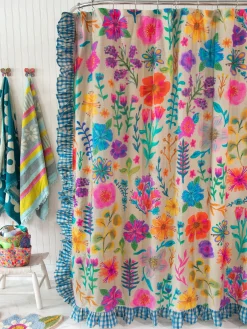 Boho Shower Curtain - Rainbow Garden Cream