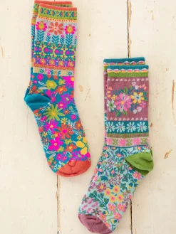 Boho Sock Set, Set of 2 - Blue Flower