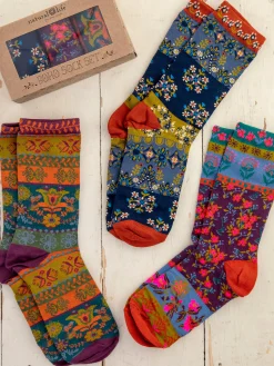 Boxed Boho Sock Set, Set of 3 - Plum Floral