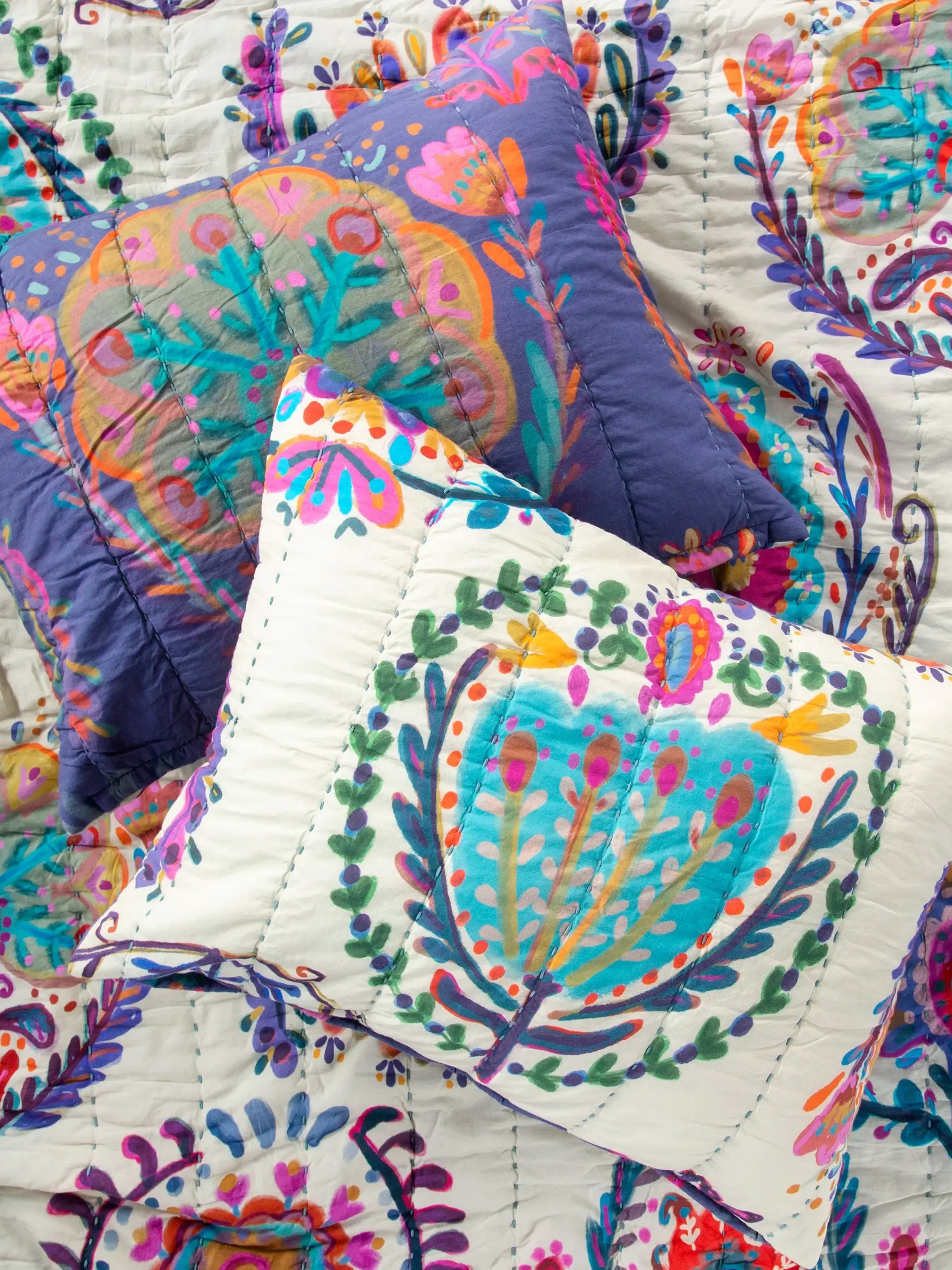 Bungalow Reversible Cotton Shams, Set of 2 - Folklore