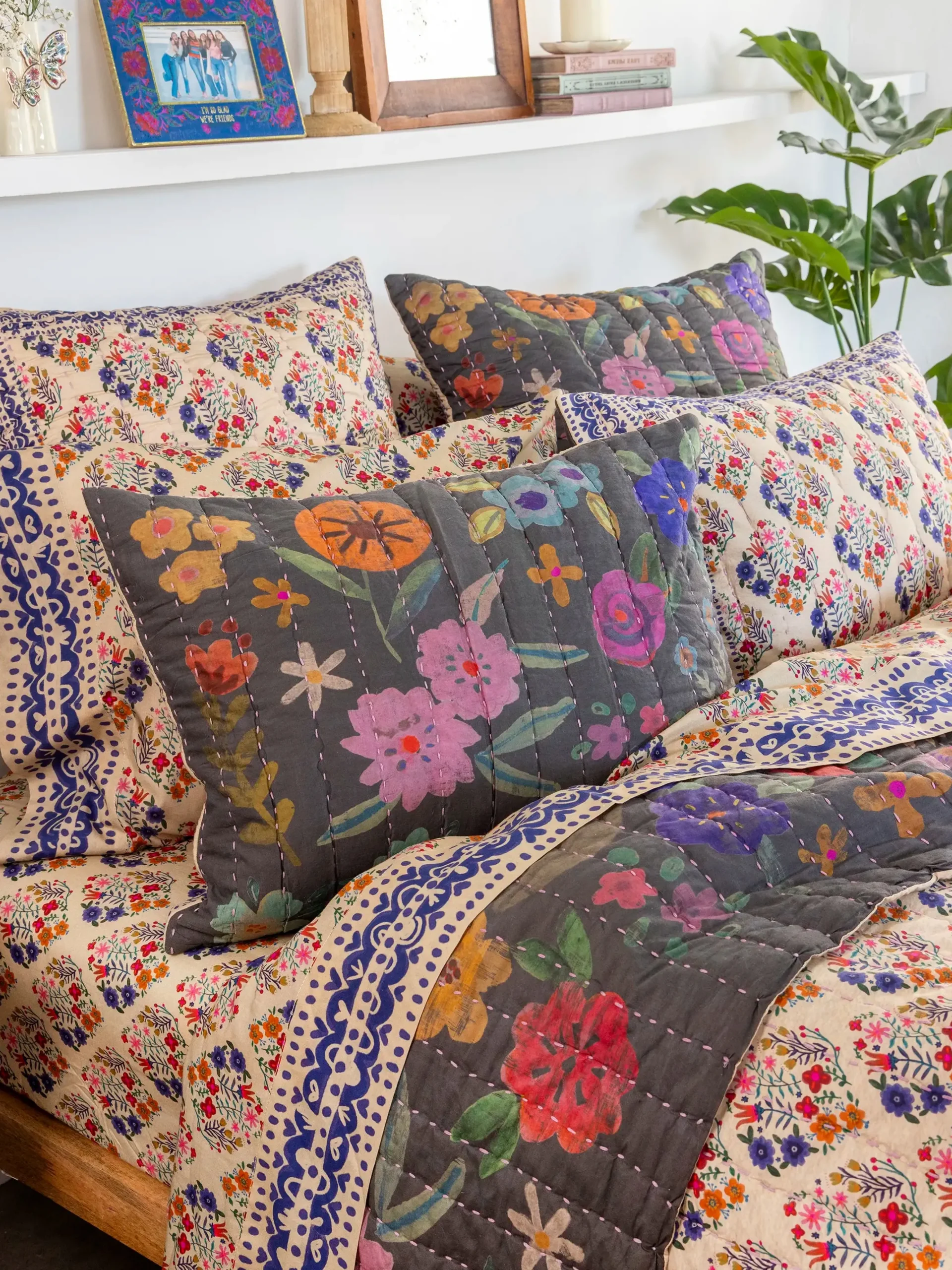 Bungalow Reversible Cotton Shams, Set of 2 - Boho Wildflower