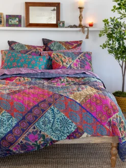 Bungalow Reversible Cotton Quilt - Boho Blooms Patchwork