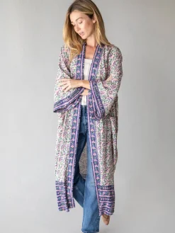 Camila Kimono - Purple Fan Floral