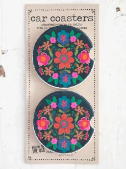 Car Coasters, Set of 2 - Folk Flower