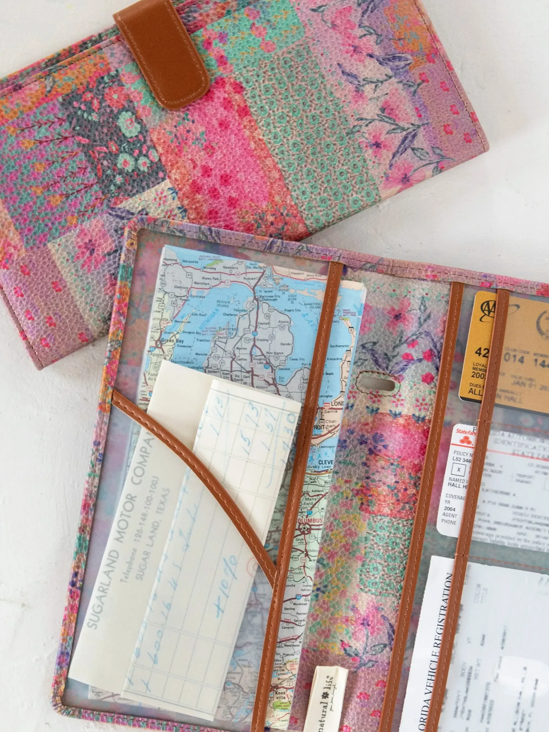 Car Document Holder - Pink Watercolor Patchwork