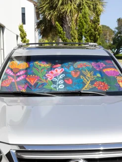 Car Sun Shade - Navy Folk Flower