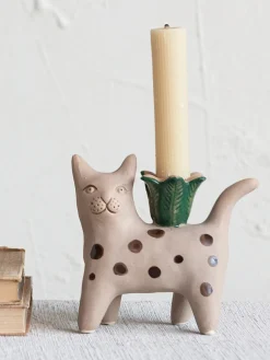 Cat Taper Candle Holder - Cream