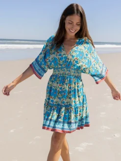 Celia Mini Dress - Cream Blue Floral