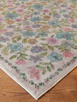 Chenille Rug, 5' x 7' - Multi Floral Cream