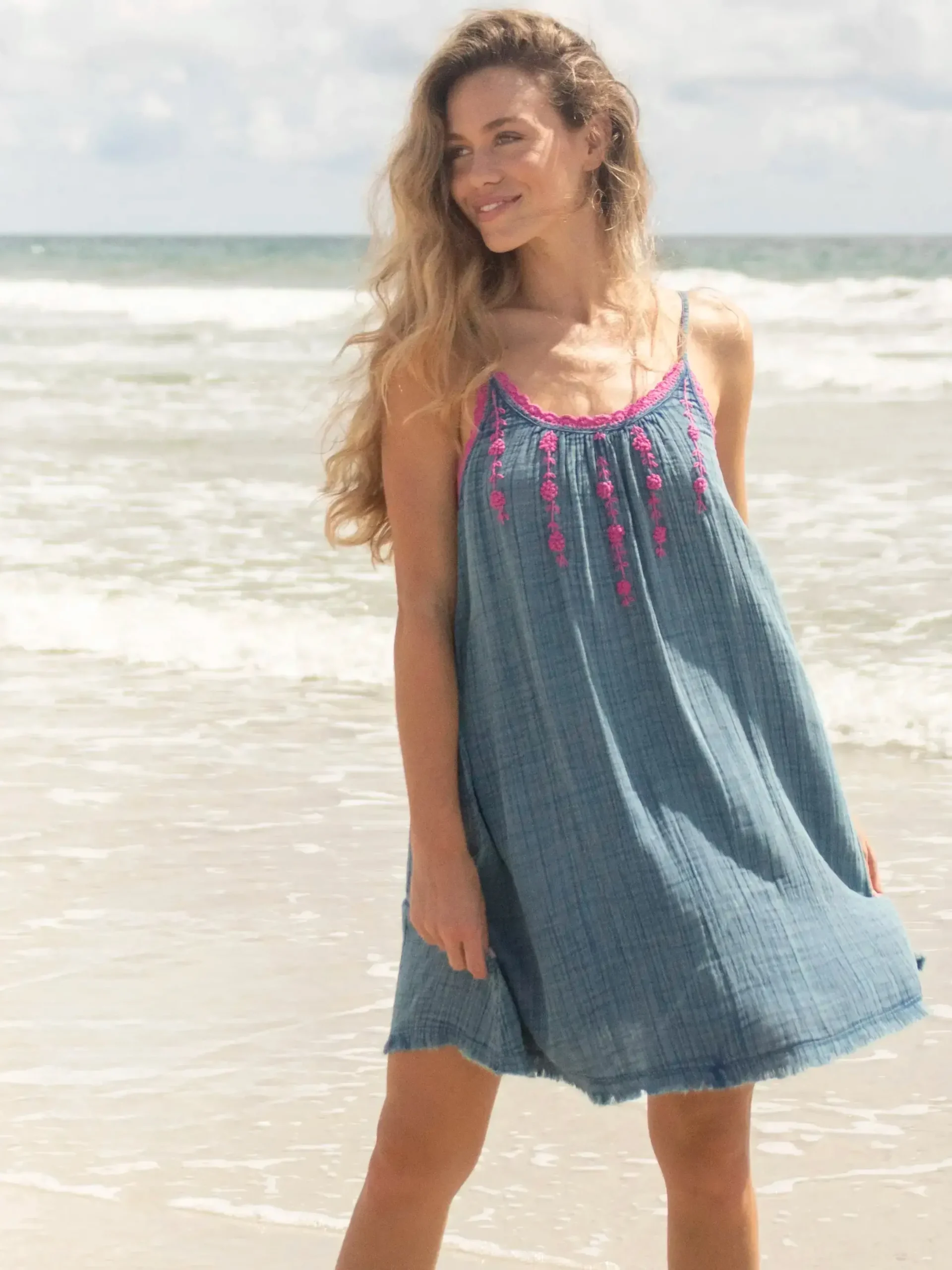 Coco Cotton Crochet Mini Dress - Denim