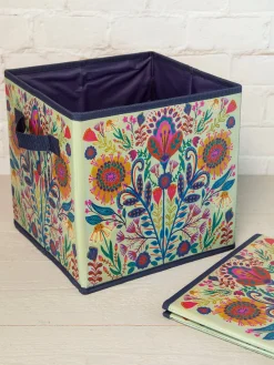 Collapsible Storage Cubes, Set of 2 - Cream Folk Flower