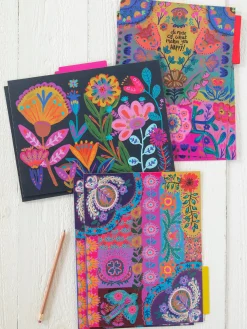 Colorful File Folders, Set of 6 - Navy Folk Flower