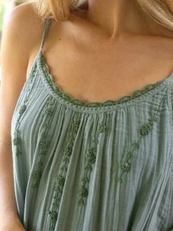 Cosette Embroidered Cotton Maxi Dress - Teal