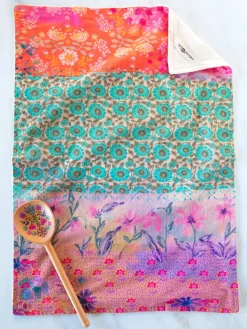 Cotton Dish Towel - Pink Watercolor Patchwork