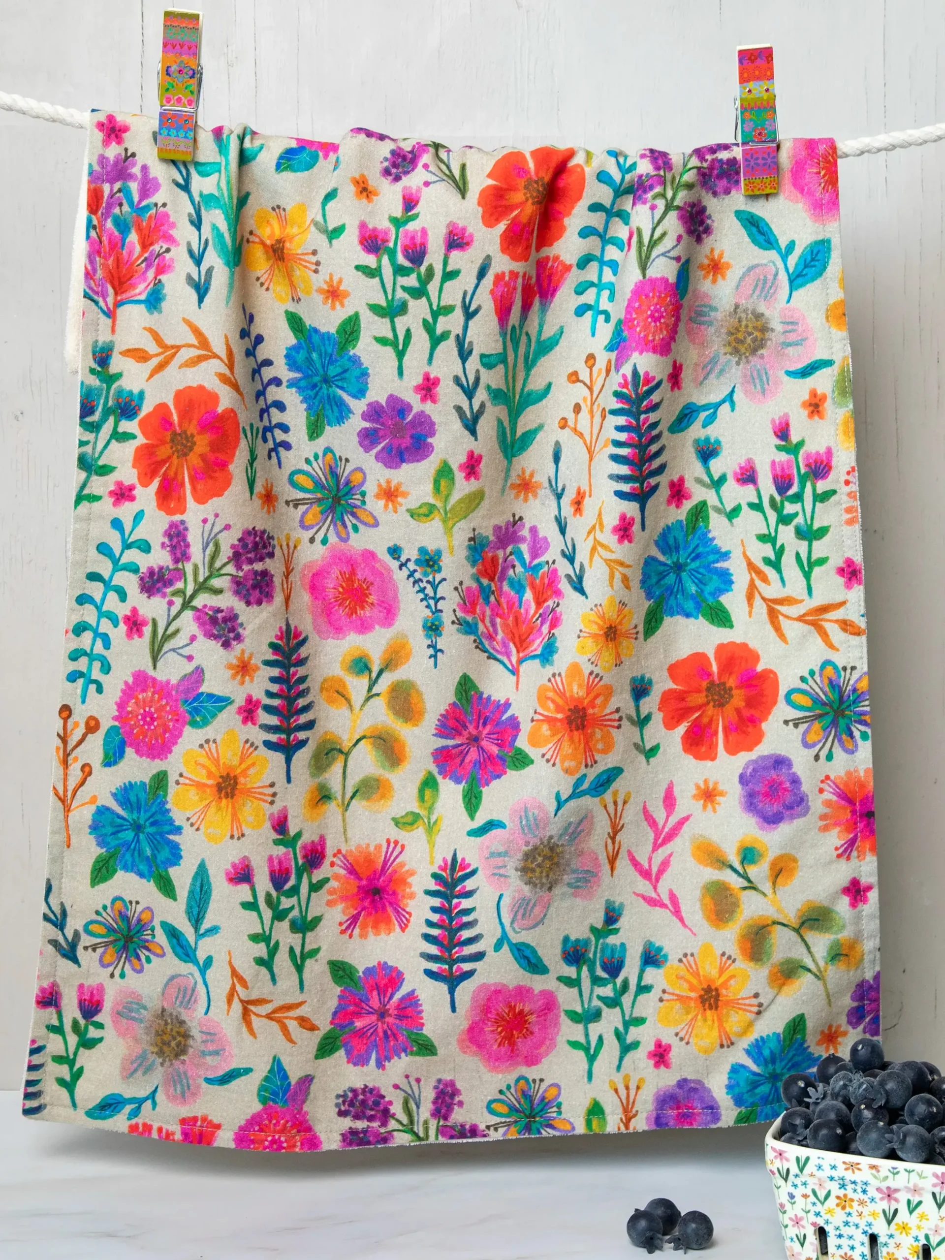 Cotton Dish Towel - Rainbow Garden Cream