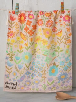 Cotton Dish Towel - Thankful Grateful Floral