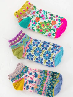 Cozy Ankle Socks, Set of 3 - Turquoise Pink