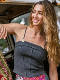 Daisy Ribbed Tank - Charcoal