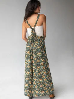 Dakota Tie Overall - Green Sunflower Butterfly Cotton
