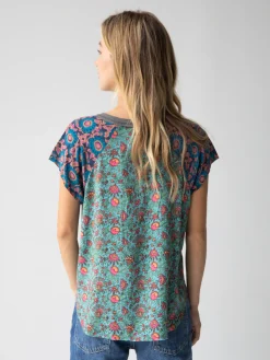 Daphne Mixed Print Top - Teal Turquoise Mixed Floral