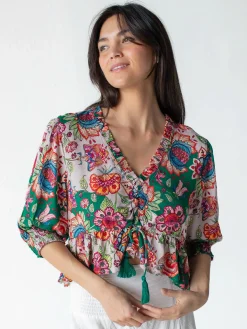 Elisa Ruffle Tie Top - Multicolored Flung Floral