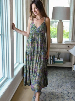 Ella Maxi Dress - Green Purple Floral
