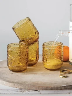 Embossed Amber Drinking Glass