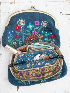 Embroidered Kisslock Coin Purse - Washed Navy