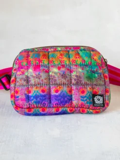 Everyday Puffy Fanny Pack - Purple Pink Floral Border