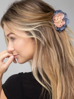 Fabric Flower Hair Clip - Denim