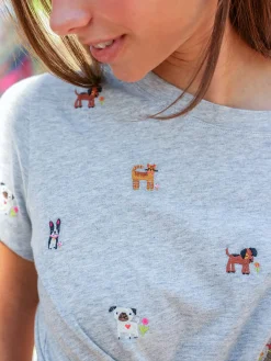 Fave Little Things Embroidered Tee - Grey Pets